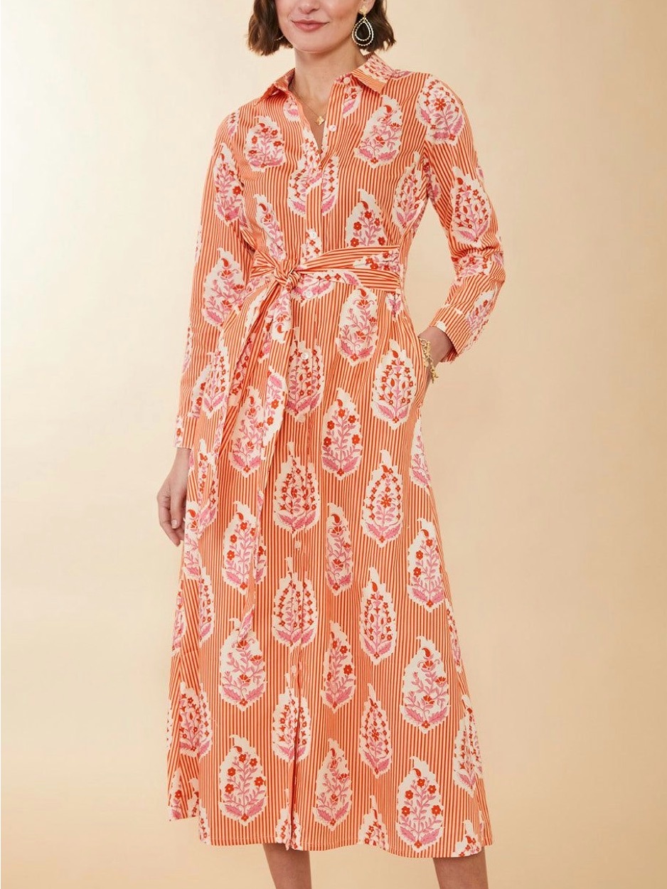 Nwt Spartina 449 Marianne Shirt Dress Richmond Hill Stripe Floral Motif Red Xxl